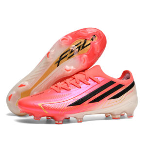 F50-Pink soccer shoes in pink and white – product view 1