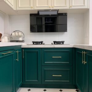 Emerald Green and Cream Shaker Kitchen, kitchen cabinet design reference KC-002 for custom sourcing and wholesale enquiries