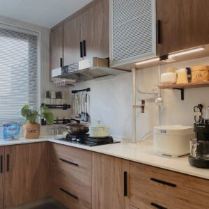 Wood Tone and Pale Blue Kitchen, kitchen cabinet design reference KC-004 for custom sourcing and wholesale enquiries