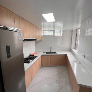 Wood Tone and White Compact Kitchen, kitchen cabinet design reference KC-011 for custom sourcing and wholesale enquiries