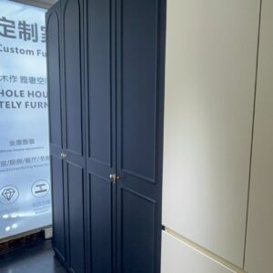 Navy panel wardrobe beside light-coloured modern wardrobe doors