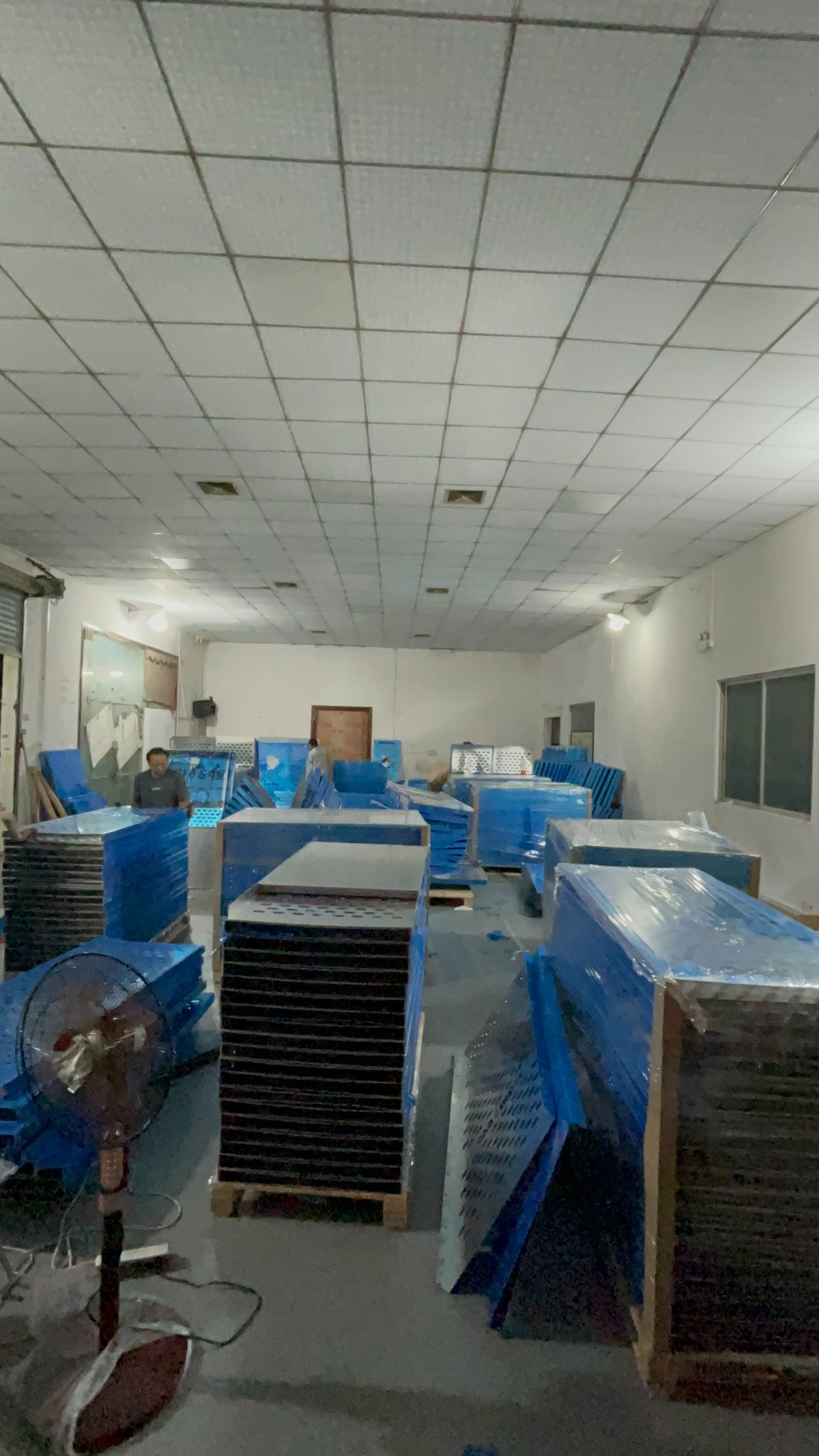 Finished aluminum panels prepared for packing